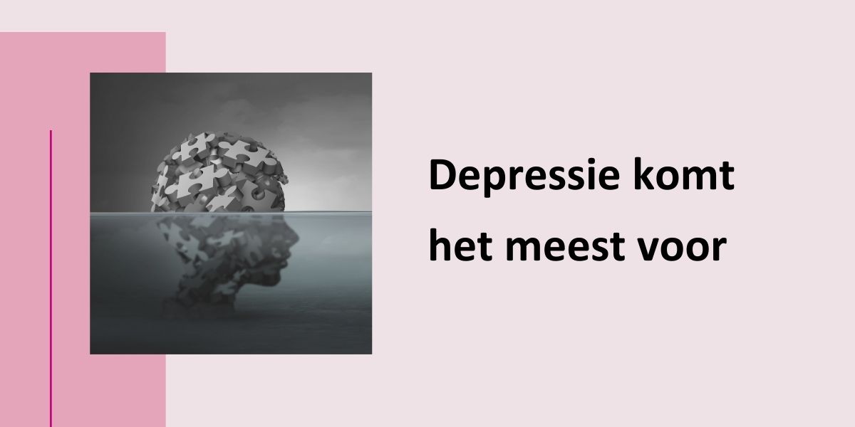 Depressie komt het meest voor, met een afbeelding van een hoofd - bestaande uit puzzelstukjes - die half onder water verdwijnt